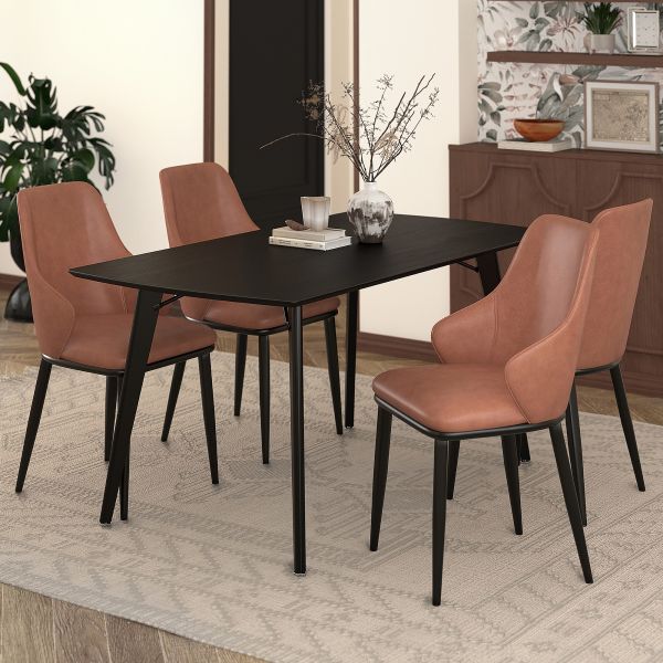 Leon/Kash 5pc Dining Set in Black Table with Saddle Chair