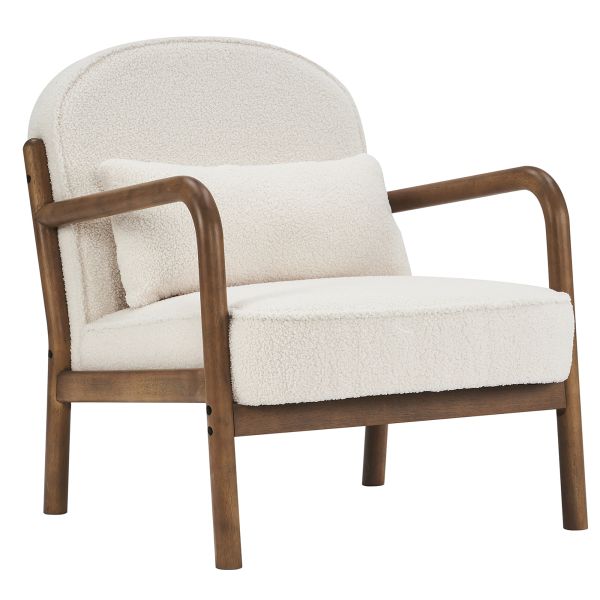 Fani Accent Chair, Fabric in White Boucle and Walnut