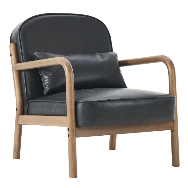 Fani Accent Chair, Faux Leather in Black and Walnut