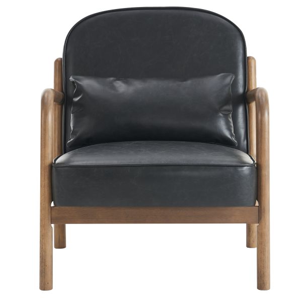 Fani Accent Chair, Faux Leather in Black and Walnut